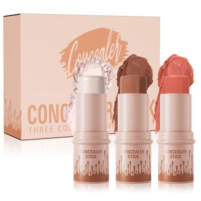 3Pcs Contour Stick Set3 Colors Contour Stick Makeup Set Long-Lasting Waterproof Concealer Stick KitCream Blush & Highlighter Bronzer Pen (SET-A)