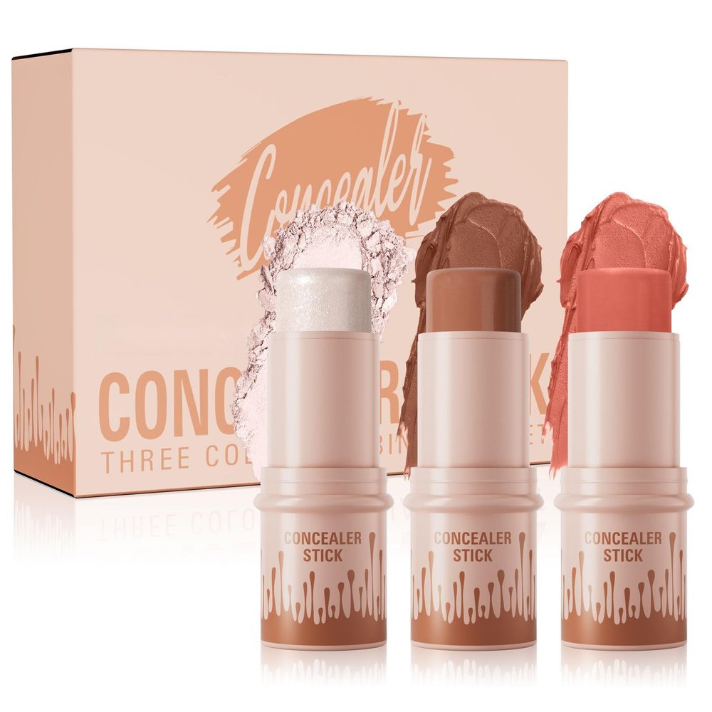 3Pcs Contour Stick Set3 Colors Contour Stick Makeup Set Long-Lasting Waterproof Concealer Stick KitCream Blush & Highlighter Bronzer Pen (SET-A)