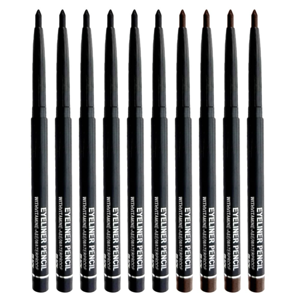 10PCS Automatic Waterproof Inner Eyeliner, Eyeshadow & Eyebrow Pencil  Multi-Use Cream Pen for Liner, Shadow & Brows,,Matte Quick Dry Eye Pencils, Smudge Proof, Delineador de ojos (6*Black+4*Brown)