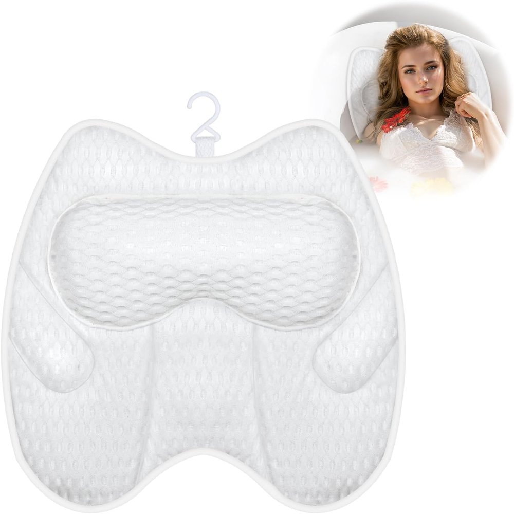 Bath Pillow Bathtub Pillow Headrest Relaxing Bath Accessories Soft Bathtub Cushion for Support Head, Back, Shoulder and Neck, White(White)