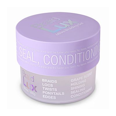 Braid Lux Braiding Gel Braids, Locs, Twists with Castor Oil, Keratin, Biotin, and Olive Oil - High Shine, Sealing Non-Flaking, Non-Greasy Scented Frizz Tamer for All Hair Types, 10.58 Ounce, Grape