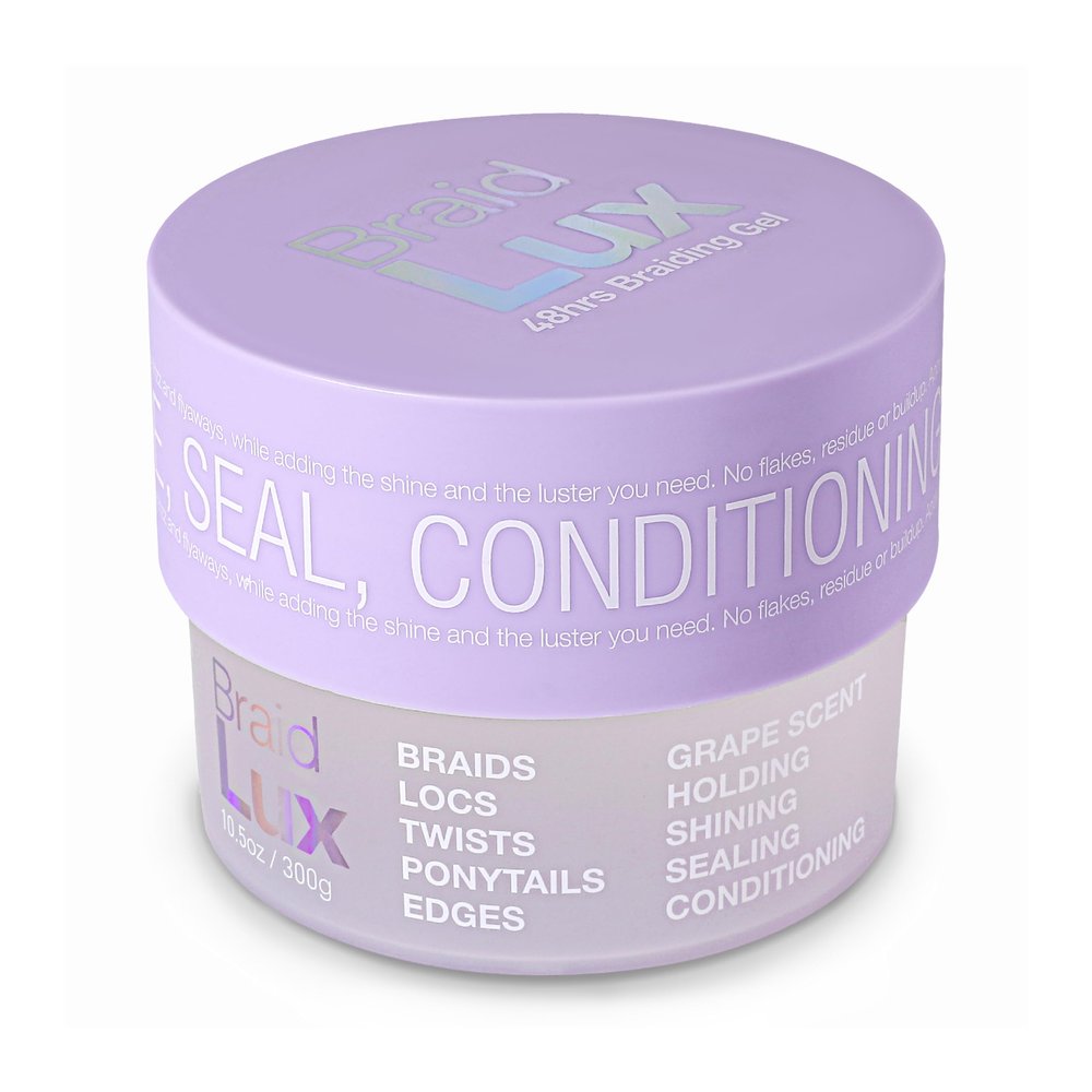 Braid Lux Braiding Gel Braids, Locs, Twists with Castor Oil, Keratin, Biotin, and Olive Oil - High Shine, Sealing Non-Flaking, Non-Greasy Scented Frizz Tamer for All Hair Types, 10.58 Ounce, Grape