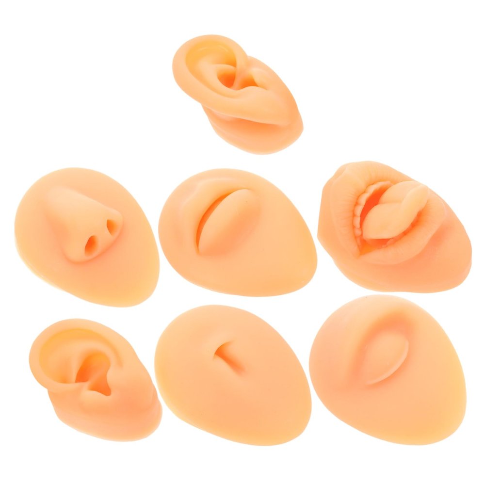BCOATH Realistic Face Model Flexible Ears Mouth Nose Tongue for Piercing Practice Display Silicone Training Set