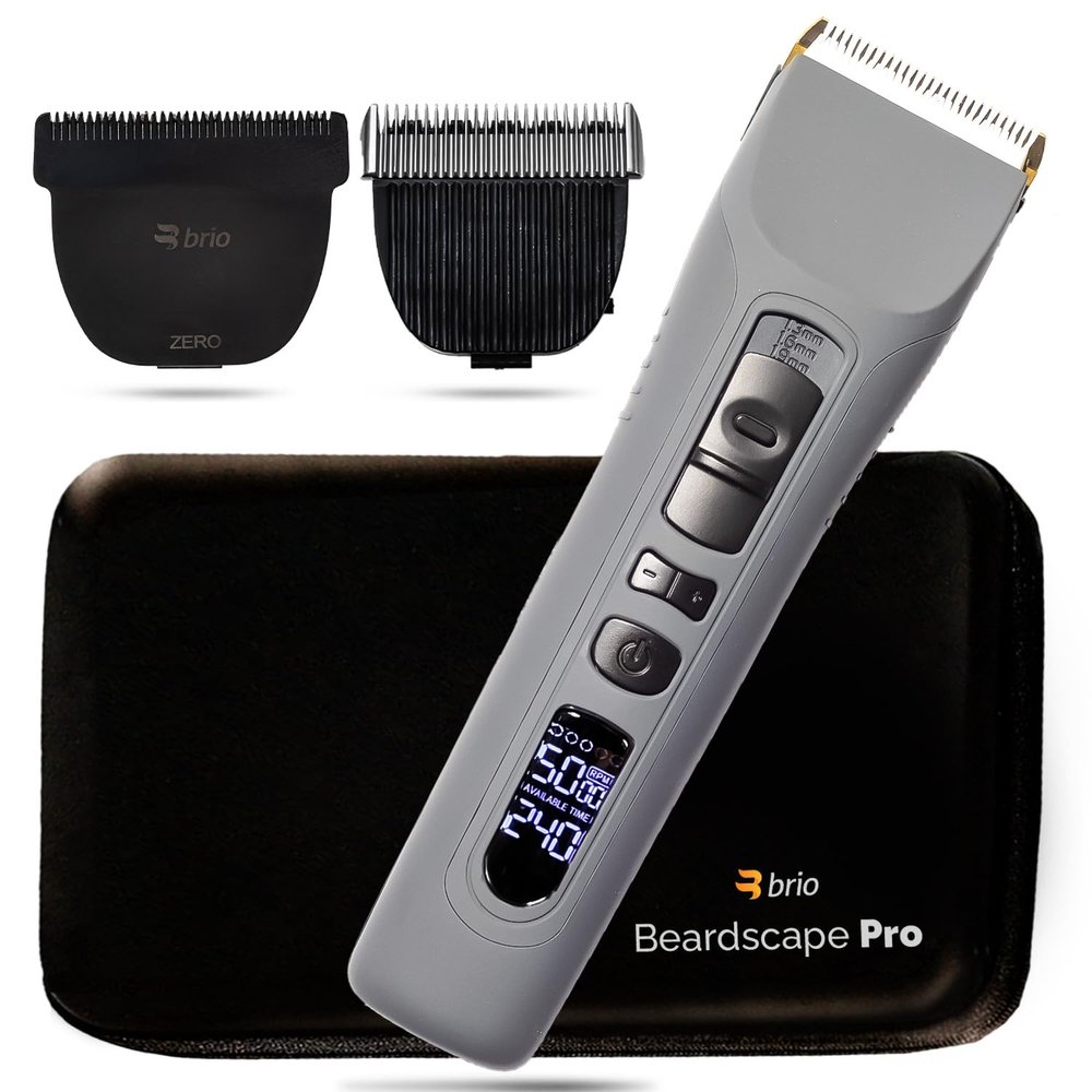 Brio Beardscape V1 Gray Bundled with Zero Blade, Body Blade & Pro Travel Case, Featuring Adjustable Ceramic Blade & Length Guards, a Complete Kit for All Your Grooming Needs