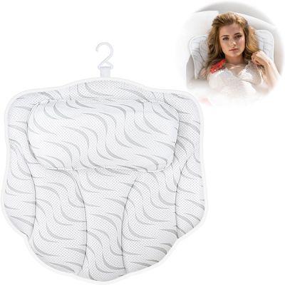 Bath Pillow Bathtub Pillow Headrest Relaxing Bath Accessories Soft Bathtub Cushion for Support Head, Back, Shoulder and Neck, White(Gray Stripes)