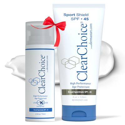ClearChoice Sunscreen Bundle: SPF 45 (4oz) & SPF 55 Sport Shield (2.5oz Travel Size), Oil-Free, Zinc Oxide, Reef-Safe, Broad Spectrum, Anti-Aging, Non-Comedogenic