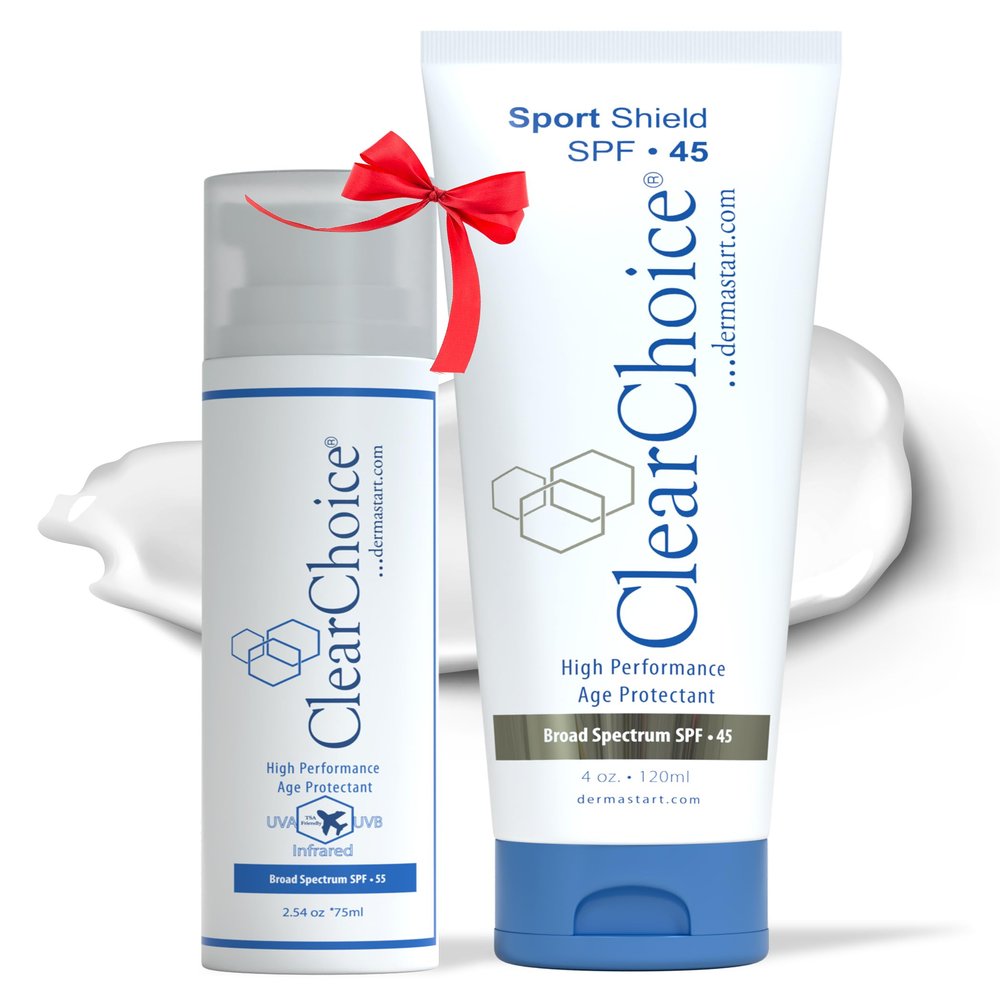 ClearChoice Sunscreen Bundle: SPF 45 (4oz) & SPF 55 Sport Shield (2.5oz Travel Size), Oil-Free, Zinc Oxide, Reef-Safe, Broad Spectrum, Anti-Aging, Non-Comedogenic