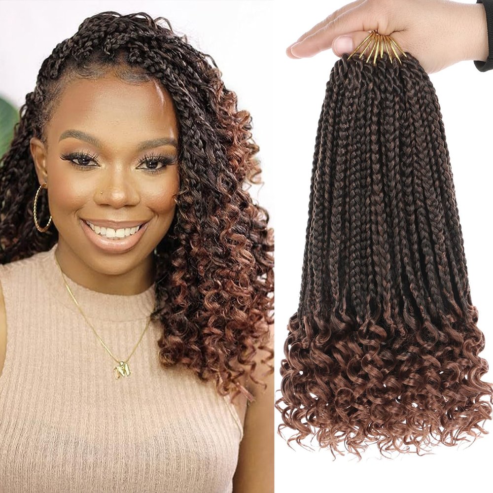 10 Inch Box Braids Crochet Hair with Curly Ends 8 Packs Pre-looped Goddess Box Braids Hair Extensions Synthetic Boho Box Braiding Hair for Women (15trands/pack T30#)