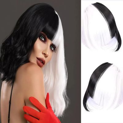 Clip-in Hair Bangs |Invisible Clips|Airy French Wispy Bangs with Temple Coverage|Curved Thin Hair for Women|Easy to Style&Blend|Daily Wear Party Wedding (Black and white, Frenck bang)