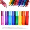 CANRUSU 50PCS 5ml/10ml Portable Frosted Glass Essential Oil Roller Bottles Mini Refillable Roll on Vials W/Opener Funnels Multicolor Travel Refillable Via For Perfume Aromatherapy (red,10ml) view 2