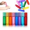 CANRUSU 50PCS 5ml/10ml Portable Frosted Glass Essential Oil Roller Bottles Mini Refillable Roll on Vials W/Opener Funnels Multicolor Travel Refillable Via For Perfume Aromatherapy (red,10ml) view 4