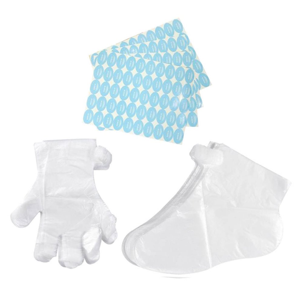 Angoily 200pcs Disposable Foot Covers and Gloves Pe Foot Care Socks Stickers Oil-resistant and Breathable for Home Use and Salon Treatments