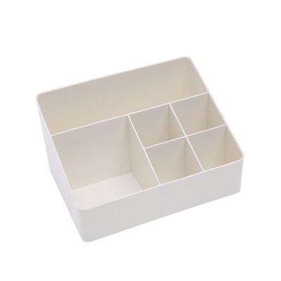 ARTSEWPLY Desktop Makeup Organizer Box Multi-Compartment Plastic Storage Modern Design for Cosmetics and Stationery White for Vanity and Office Use