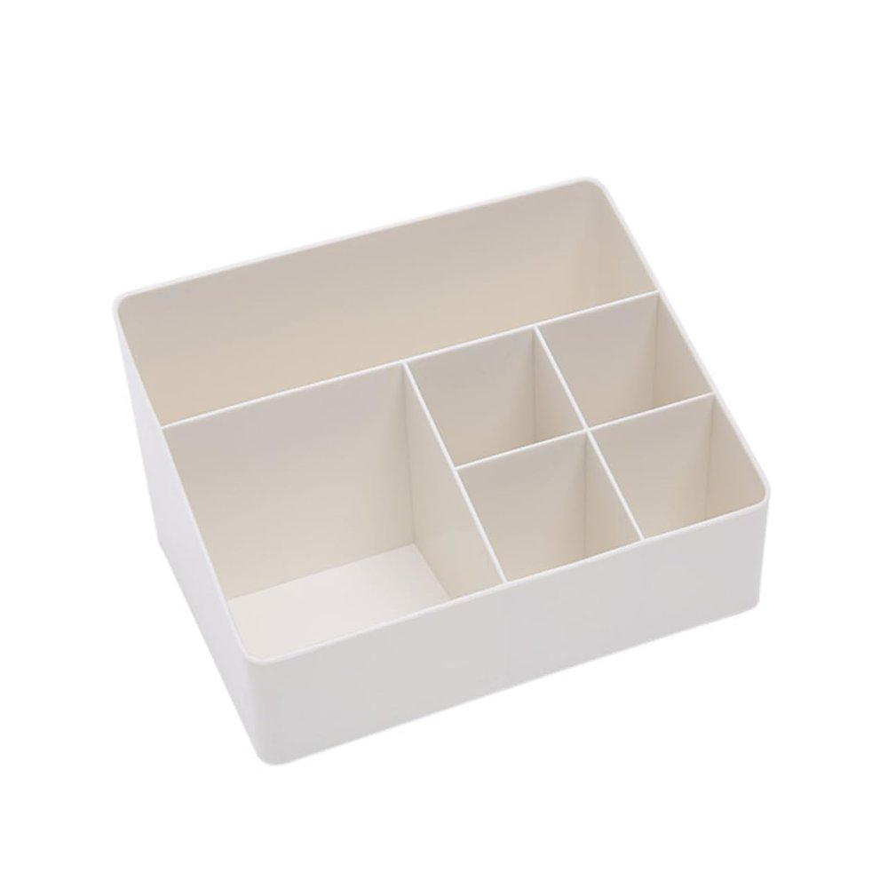 ARTSEWPLY Desktop Makeup Organizer Box Multi-Compartment Plastic Storage Modern Design for Cosmetics and Stationery White for Vanity and Office Use