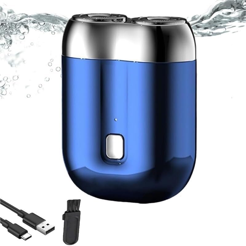 2025 New Model Mini Dual-Head Electric Shaver,Mini Dual-Head Portable Electric Shaver USB Rechargeable Waterproof Shaver,for Home Car Travel(Blue)