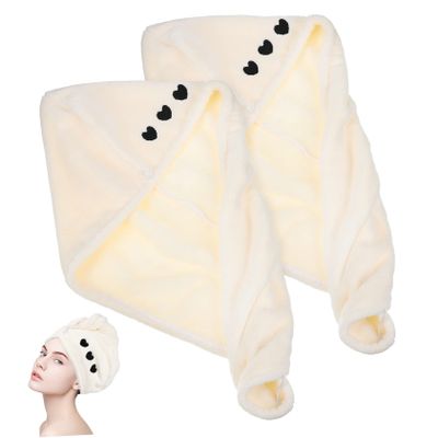 Didiseaon 2pcs Coral Fleece Hair Drying Turbans Super Absorbent Quick Dry Hair Towel Wraps Lightweight Shower Caps Button Design
