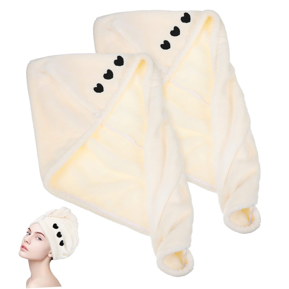 Didiseaon 2pcs Coral Fleece Hair Drying Turbans Super Absorbent Quick Dry Hair Towel Wraps Lightweight Shower Caps Button Design