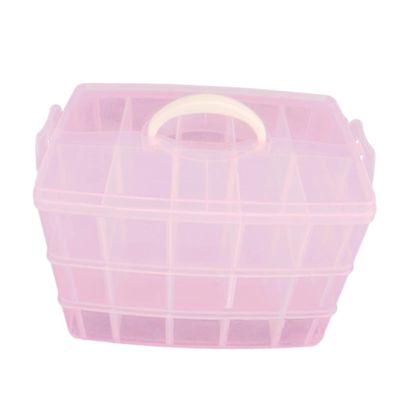 KAILIKETIY Cosmetic Storage Box 3 Layer 30 Grid Detachable Plastic Pink