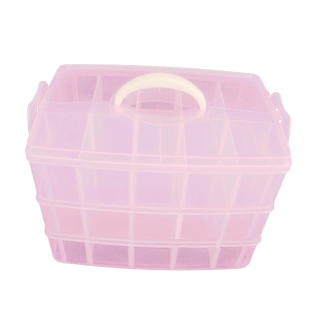 KAILIKETIY Cosmetic Storage Box 3 Layer 30 Grid Detachable Plastic Pink