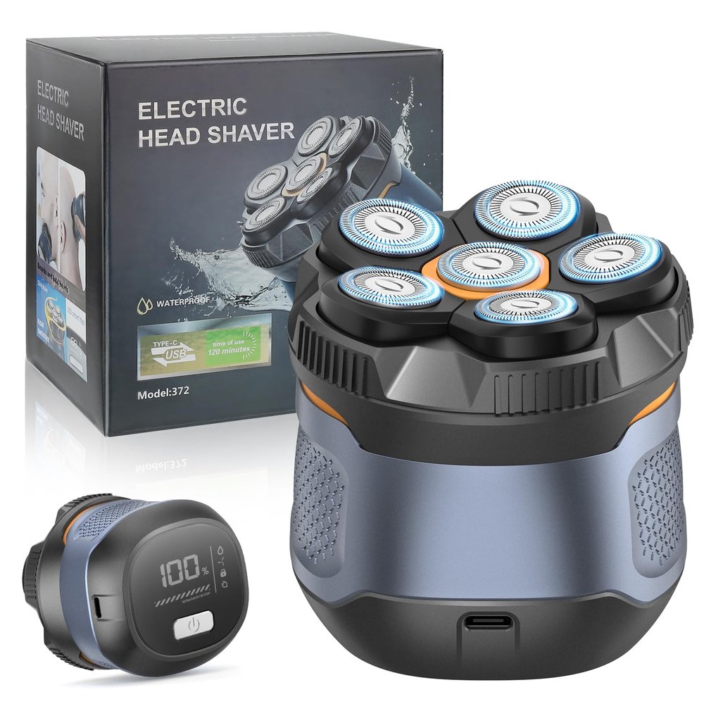 6D Electric Head Shaver for Men, Magnetic Wet & Dry Razor Electric Razor Hair Trimmer, IPX6 Waterproof, LED Display, Rechargeable Cordless Grooming Kit