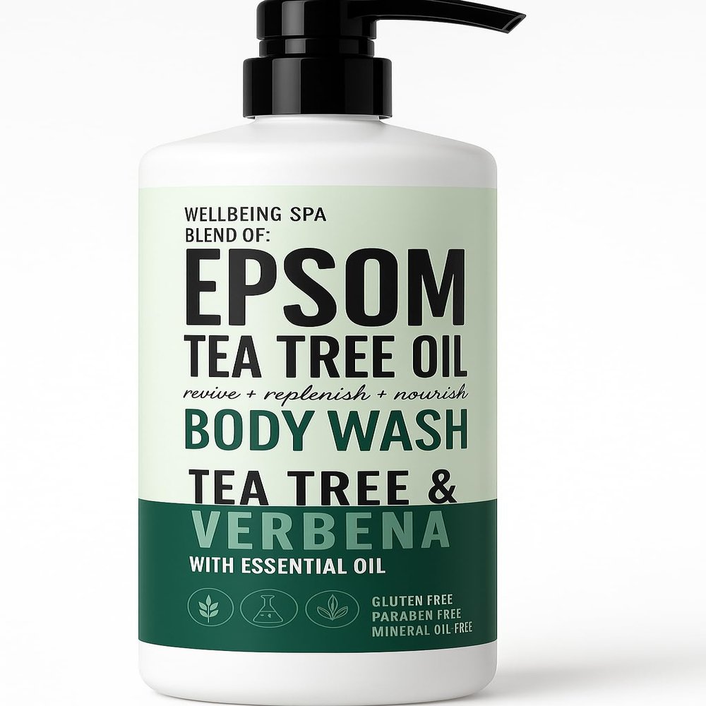 Wellbeing Spa, Epsom Tea Tree Oil Body Wash, Tea Tree & Verbena with Essential Oil, 32 fl oz (946ml) Gluten Free, Paraben Free & Mineral Oil Free (Pack of One)