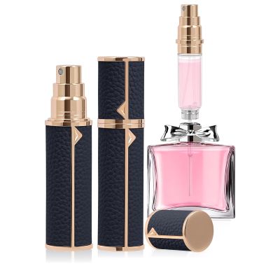 Coxotom Refillable Travel Perfume Bottle Fine Mist Atomizer, Bottom Fill, Genuine Leather Shell, TSA Approved, For Daily Refresh & Travel (Dark Blue, 10ml)