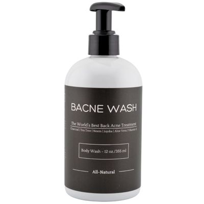 Bacne Wash: All Natural Back Acne Cleanser with Charcoal, Jojoba Oil, Tea Tree Oil, Neem Oil, Aloe Vera, Colloidal Oatmeal, and Vitamin E - Body Acne Wash for All Skin Types