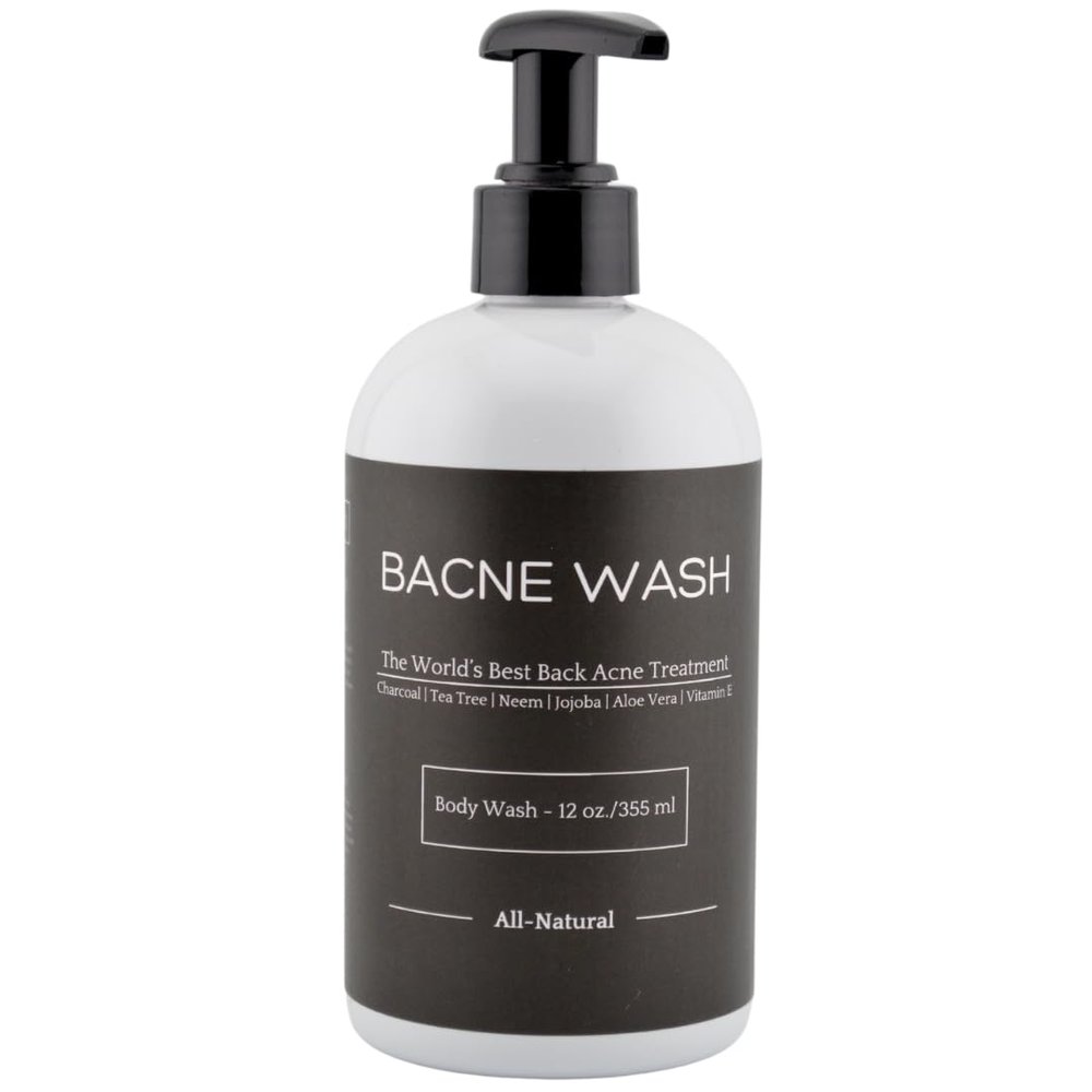 Bacne Wash: All Natural Back Acne Cleanser with Charcoal, Jojoba Oil, Tea Tree Oil, Neem Oil, Aloe Vera, Colloidal Oatmeal, and Vitamin E - Body Acne Wash for All Skin Types