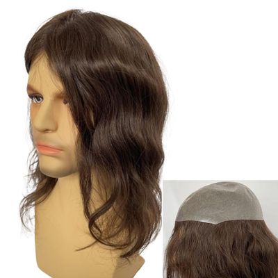 Teraman 12inch Long Full PU Base Human Hair Toupee for Men 10x8inch Thin Skin Men's Hairpiece Replacement System for Men (#3 color,100% human hair)