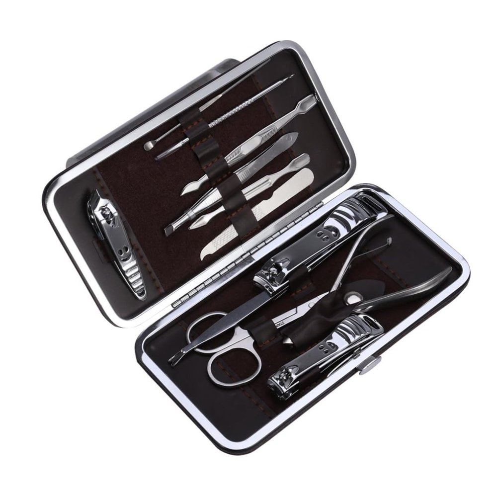 ADOCARN 12pcs Nail Care Set with Pattern Case Professional Manicure and Pedicure Tools for Grooming Travel-friendly Includes Cuticle Clippers Nail Files and Tweezers