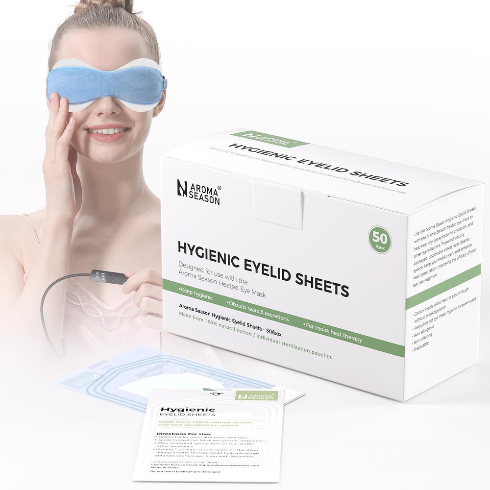 Aroma Season 100% Natural Cotton Hygienic Eyelid Sheets, Perfect for Use with Aroma Season Heated Eye Mask, Warm Eye Compress, Individually Wrapped Untreated Sheets 50 Count Box