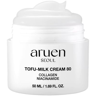 aruen Fermented Tofu Collagen Jelly Cream - 80% Fermented Soy Milk + Bean Essence + Niacinamide - Korean Glass Skin Tightening, Daily Facial Moisturizer (1.69 fl.oz | 50ml)