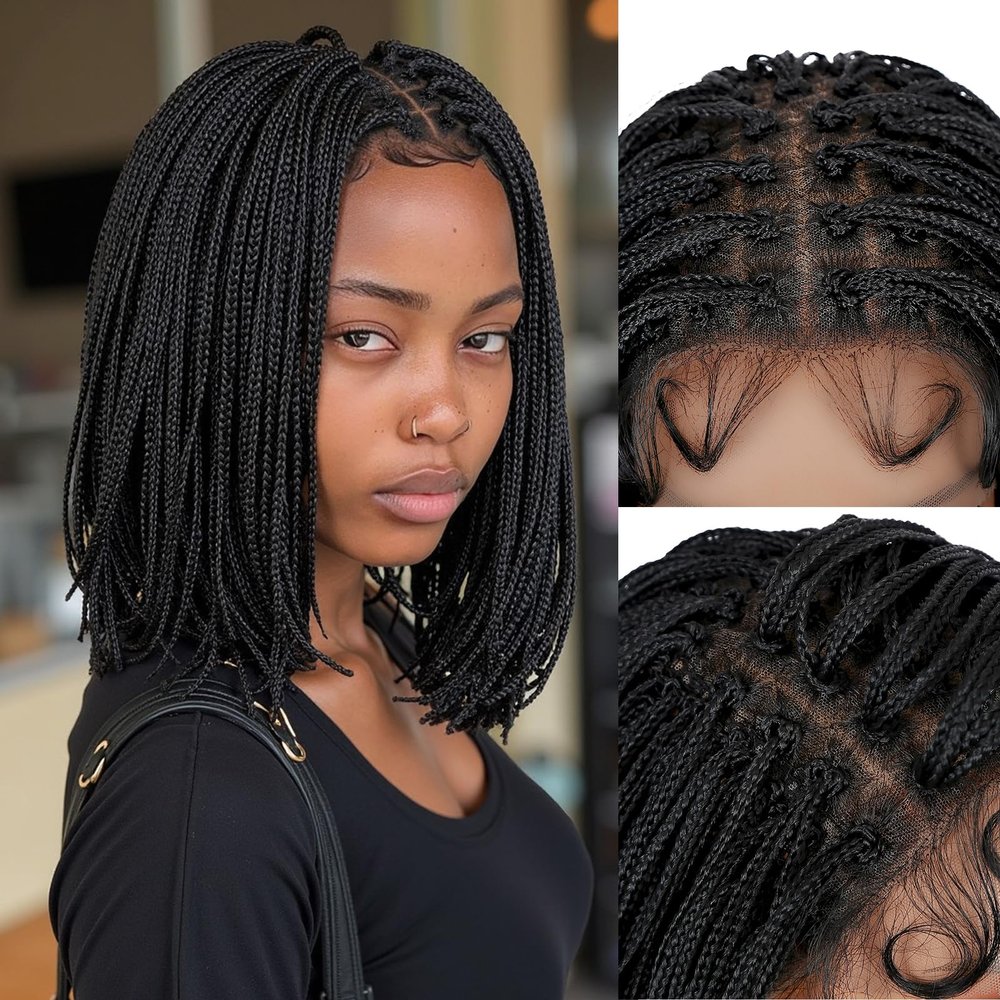 WIGER Short Braided Wigs For Black Women Double Full Lace Square Knotless Box Braid Wig With Baby Hair Premium Synthetic Lace Front Bob Braided Wigs