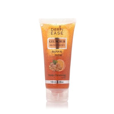 DERM EASE Face Gel Scrub Orange Walnut 100 ML | Exfoliating Orange Walnut Massage Gel for Women & Men | Gentle Face Scrub for Glowing Skin | Deep Cleansing & Nourishing Skincare Solution