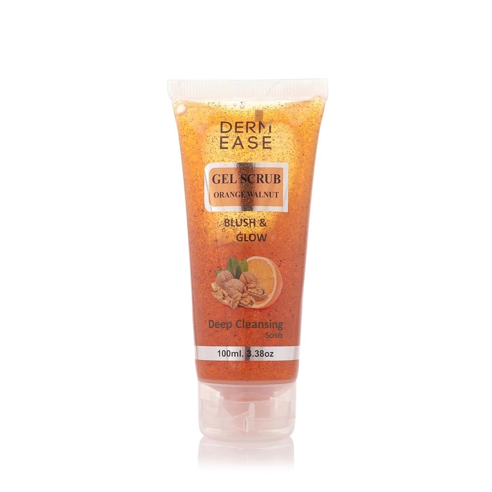 DERM EASE Face Gel Scrub Orange Walnut 100 ML | Exfoliating Orange Walnut Massage Gel for Women & Men | Gentle Face Scrub for Glowing Skin | Deep Cleansing & Nourishing Skincare Solution