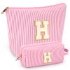 2 PCS Initial Makeup Bags for Women: Cosmetic Bag for Travel Toiletry - Birthday Gifts for 11 12 13 14 15 16 17 18 Years Old Girl Graduation Teacher Gift- Teen Girl Gifts Trendy Stuff - Pink H view 1