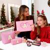 2 PCS Initial Makeup Bags for Women: Cosmetic Bag for Travel Toiletry - Birthday Gifts for 11 12 13 14 15 16 17 18 Years Old Girl Graduation Teacher Gift- Teen Girl Gifts Trendy Stuff - Pink H view 2