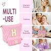 2 PCS Initial Makeup Bags for Women: Cosmetic Bag for Travel Toiletry - Birthday Gifts for 11 12 13 14 15 16 17 18 Years Old Girl Graduation Teacher Gift- Teen Girl Gifts Trendy Stuff - Pink H view 4