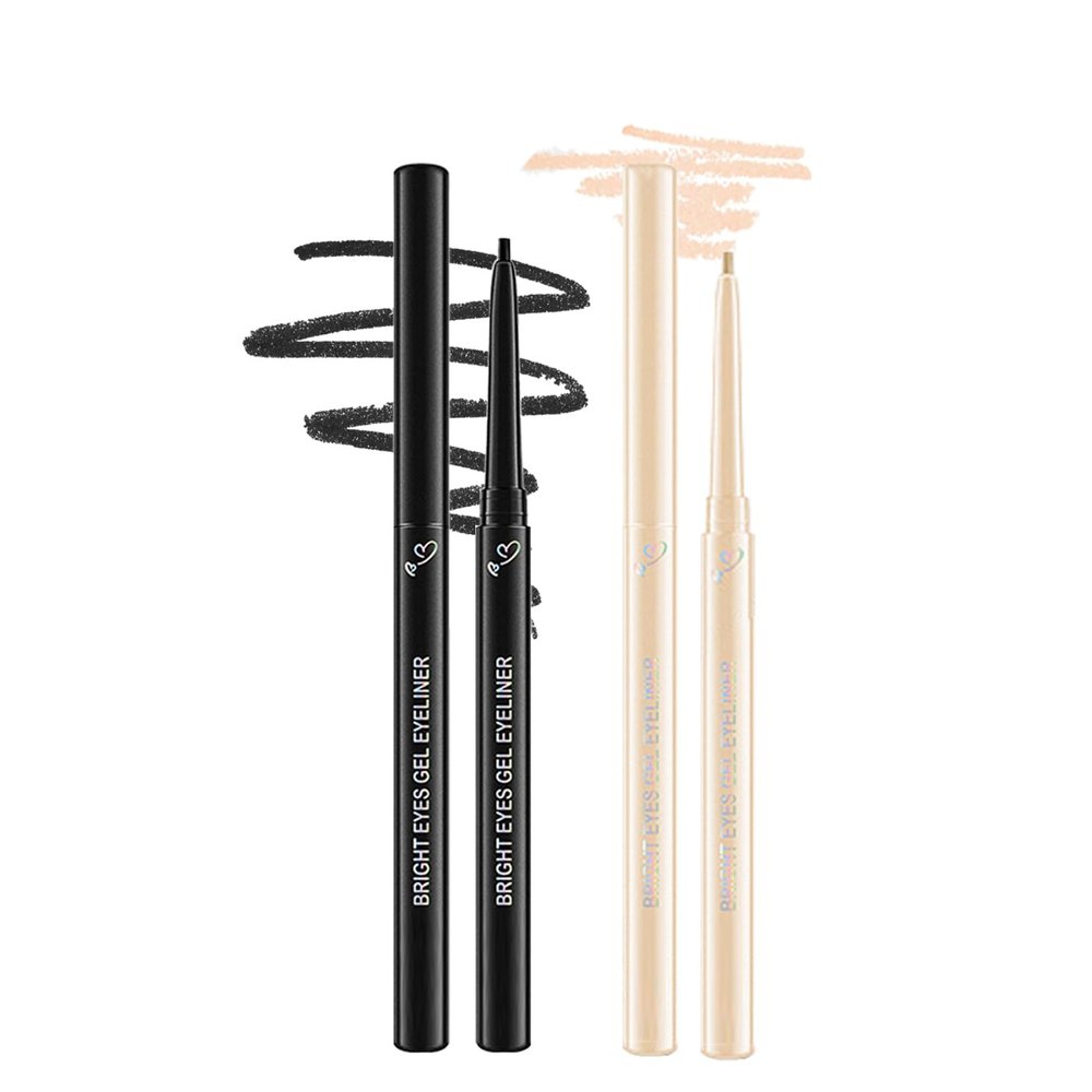 Aaiffey 2 Pcs Natural Black Gel Eyeliner,Glitter Colored Eyeliner Pen Waterproof Soft and Smooth Glide Eye Liners Gel with High Pigment Quick-Dry Buildable Long Lasting (01#+06#)