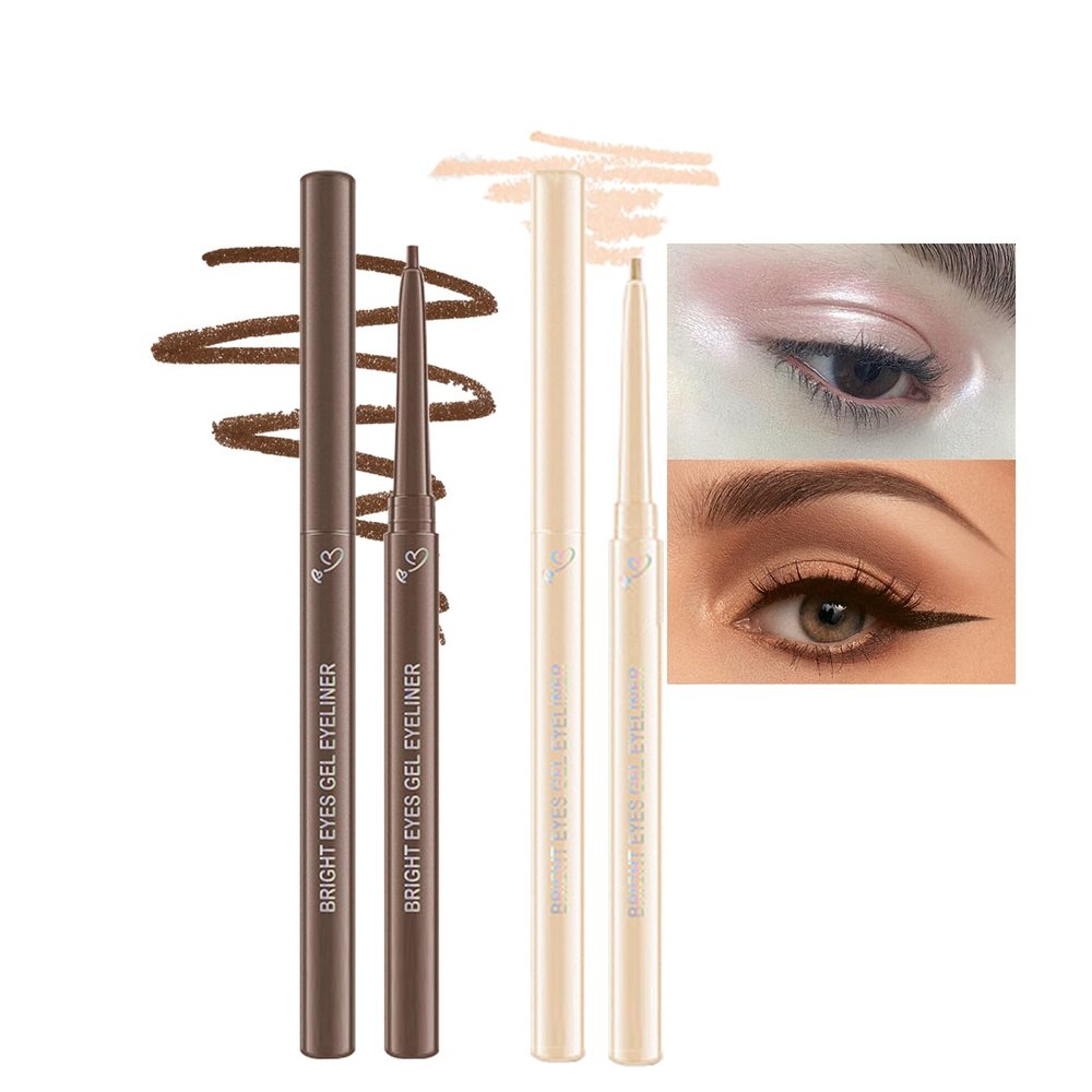 Aaiffey 2 Pcs Brown Gel Eyeliner,Glitter Colored Eyeliner Pen Waterproof Soft and Smooth Glide Eye Liners Gel with High Pigment Quick-Dry Buildable Long Lasting (02#+06#)