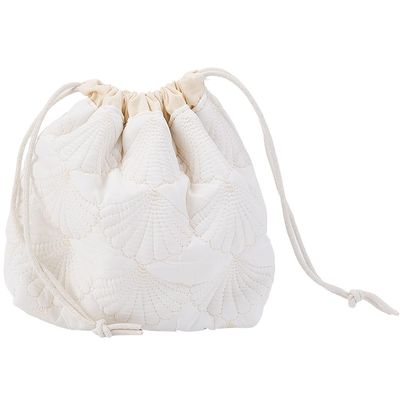 CREATCABIN Drawstring Makeup Bag Cotton Travel Toiletry Bag White Makeup Organizer Case Quilted Cosmetic Bag Pouch Purse Essentials Bag Portable Storage Clutch Bags for Women 3.5x7x9.7inch