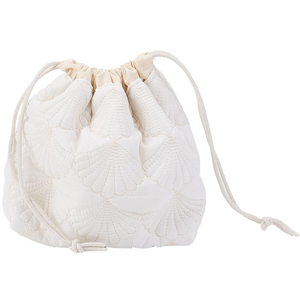 CREATCABIN Drawstring Makeup Bag Cotton Travel Toiletry Bag White Makeup Organizer Case Quilted Cosmetic Bag Pouch Purse Essentials Bag Portable Storage Clutch Bags for Women 3.5x7x9.7inch