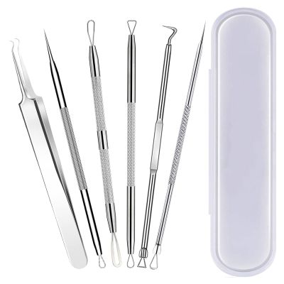 6 Pcs Blackhead Remover Tools,Blackhead Extractor,Pimple Popper Tool Kit for Blackhead, Whitehead, Acne, Zit, Comdone, Pores, Fat Granules, Blemishs on Nose, Face & Ear