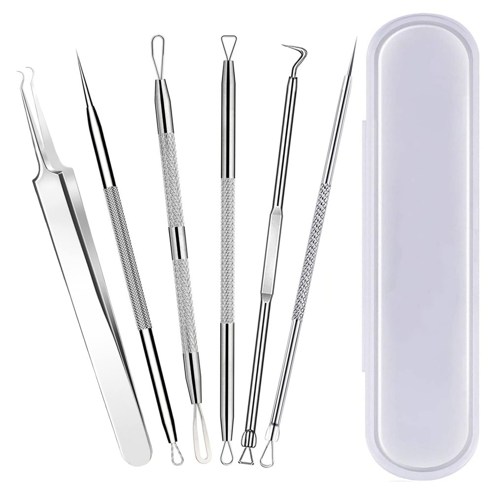 6 Pcs Blackhead Remover Tools,Blackhead Extractor,Pimple Popper Tool Kit for Blackhead, Whitehead, Acne, Zit, Comdone, Pores, Fat Granules, Blemishs on Nose, Face & Ear