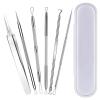6 Pcs Blackhead Remover Tools,Blackhead Extractor,Pimple Popper Tool Kit for Blackhead, Whitehead, Acne, Zit, Comdone, Pores, Fat Granules, Blemishs on Nose, Face & Ear view 1