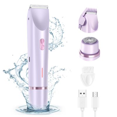 XieJY Women's Body Shaver, 2 in 1 Head Bikini Trimmer Rechargeable Eletctric Shaver for Women IPX7 Waterproof Wet and Dry Hair Trimmer for Facial Face Lip Chin Underarm Legs (Purple)