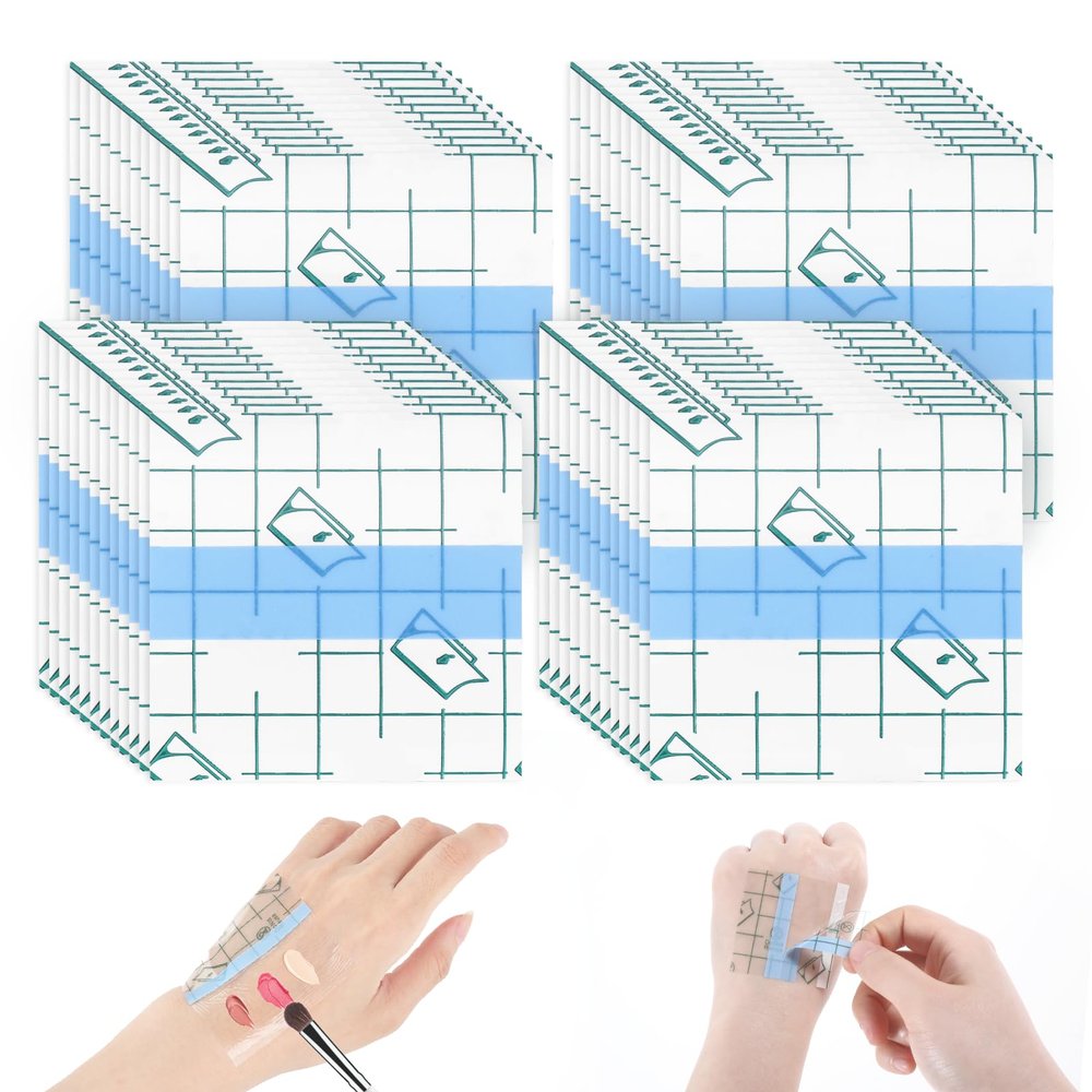 100 PCS Makeup Hand Palette Sticker, Single Use Makeup Mixing Palette Paper Make-up Artist Must Haves Disposable Cosmetic Tray Adhesive Tape Clear Waterproof Foundation Mixing Tray for Women Girls