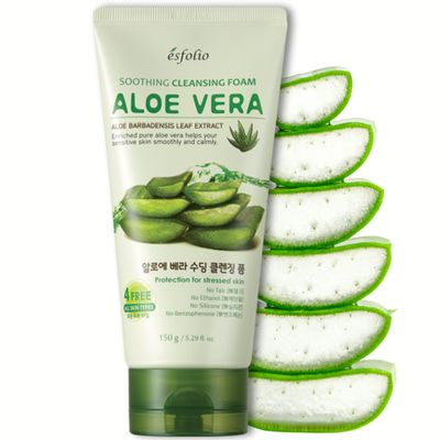 esfolio Aloe Vera Soothing Cleansing Foam  Gentle Hydrating Face Wash for Sensitive Skin, Moisturizing Facial Cleanser (5.29oz -150g)