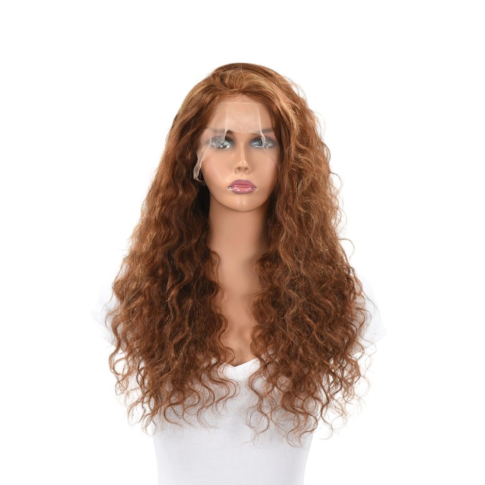 13x5 Deep Wave Lace Front Wig 100% Human Hair HD Transparent Swiss Glueless Pre Plucked Wigs for women Baby Hair (#HA - Honey Auburn, 30")