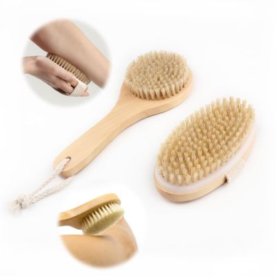2Pcs Dry Body Brush Set Include Vegan with Handle and Brushing Body,Natural Bristle Brush for Deep Exfoliation Lymphatic Drainage and Blood Circulation Skin Health